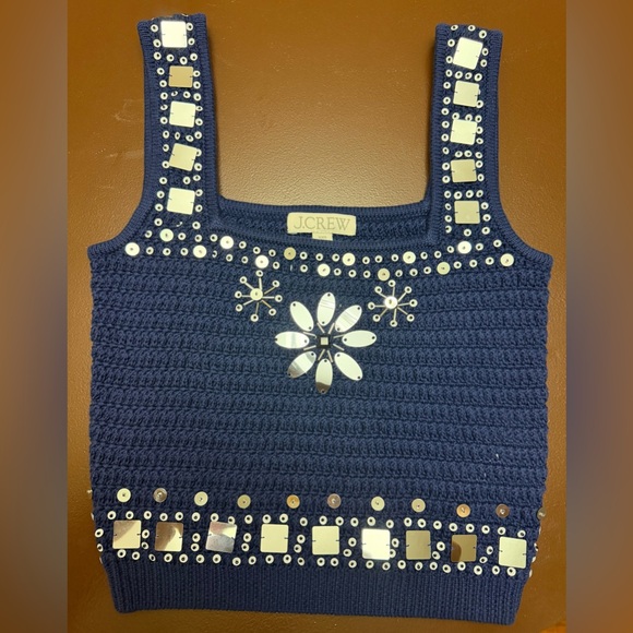 J. Crew Navy Sequin Embellished Crop Top - Picture 2 of 5